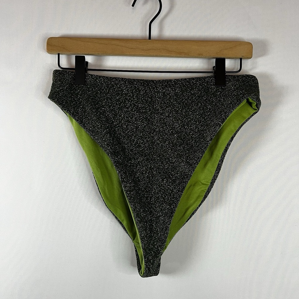 ASOS Design Swim Women Size 8 Green Glitter High Waisted Bikini Bottoms Swimwear